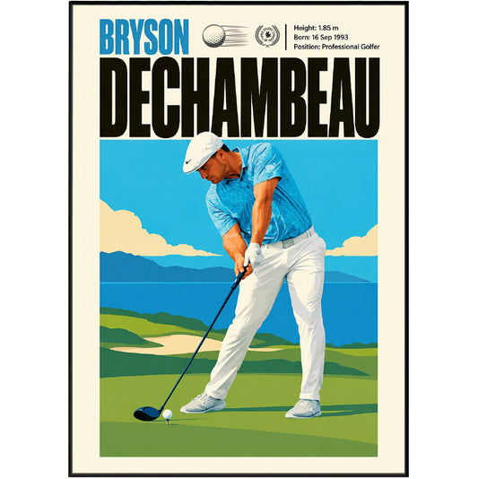 Bryson DeChambeau poster, American golf wall art print in a home office - 98types