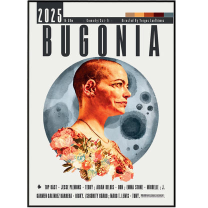 Bugonia 2025 comedy film poster — minimalist wall art print UK
