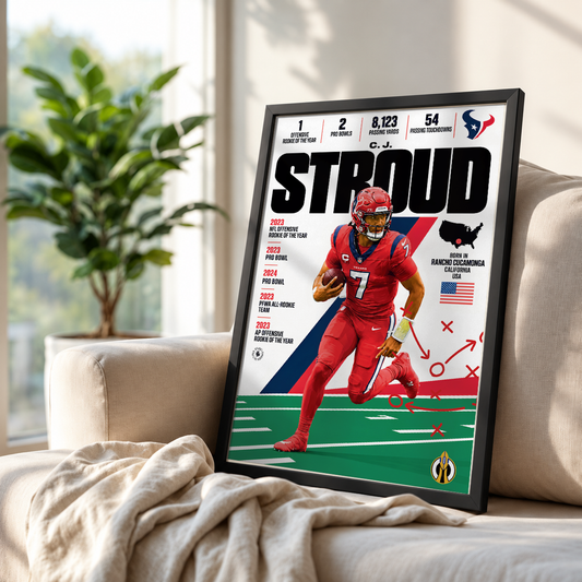 C.J. Stroud poster, Houston Texans NFL wall art print in a boy's bedroom - 98types