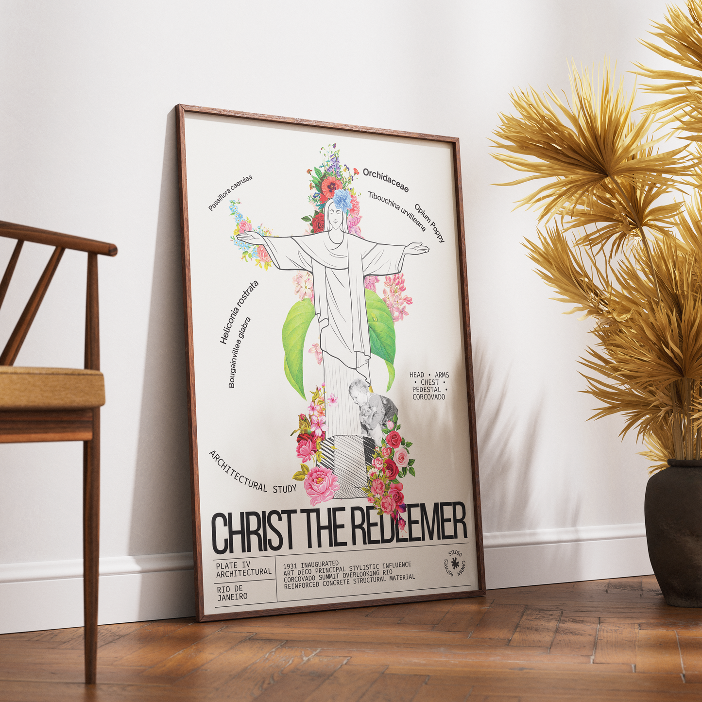 Christ the Redeemer vintage botanical archive print UK — Rio de Janeiro landmark wall art 260gsm printed in England Camden Market
