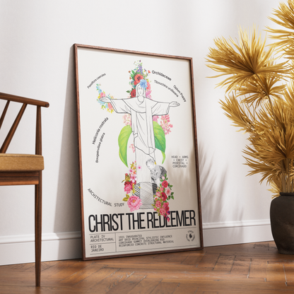 Christ the Redeemer vintage botanical archive print UK — Rio de Janeiro landmark wall art 260gsm printed in England Camden Market
