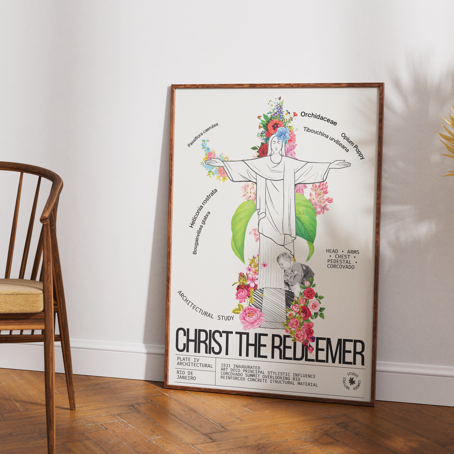 Christ the Redeemer vintage botanical archive print UK — Rio de Janeiro landmark wall art 260gsm printed in England Camden Market
