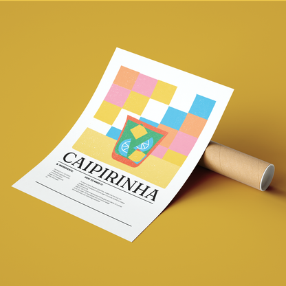 Drink: Caipirinha | Type: Cocktail Poster | Style: Minimalist illustration | Room: Kitchen, Bar, Living Room | Sizes: A3, A4, A5, A6 | Finish: Premium Matte