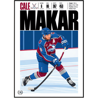Cale Makar poster, Colorado Avalanche NHL ice hockey wall art print in a bedroom - 98types