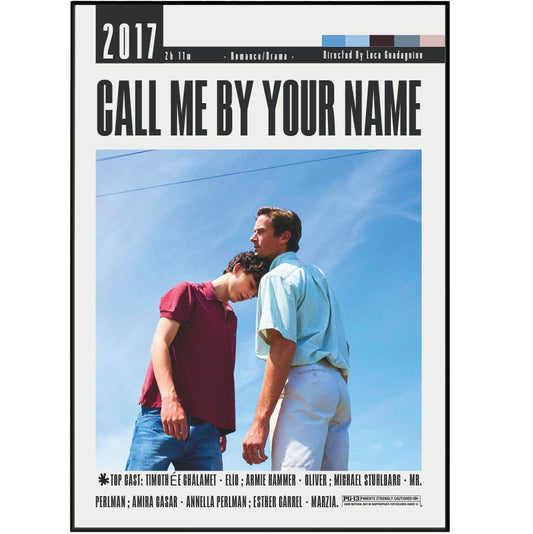 Call Me by Your Name 2017 film poster — Elio Oliver Italian summer romance minimalist wall art print UK
 - 98types