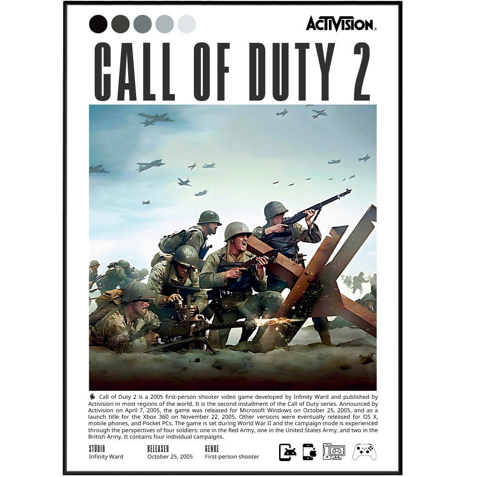 Call of Duty 2 2005 game poster — Infinity Ward WW2 Normandy soldier FPS wall art print UK
 - 98types