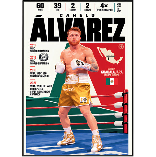 Canelo Álvarez poster, Mexican boxing wall art print in a home office - 98types