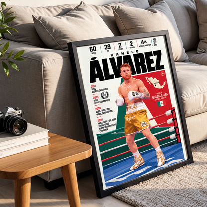 Canelo Álvarez poster, Mexican boxing wall art print in a home office - 98types