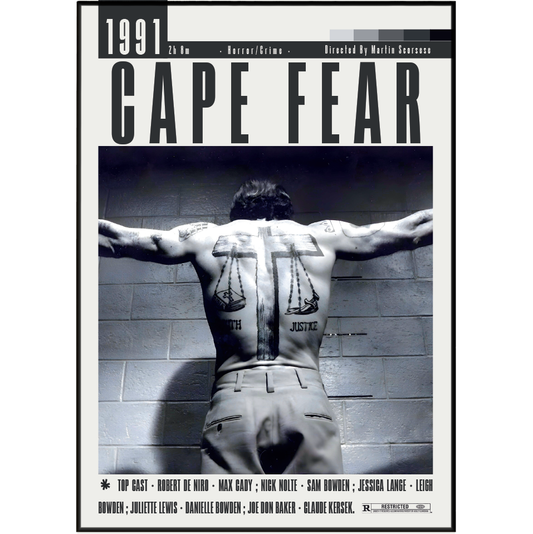Cape Fear 1991 thriller film poster — Martin Scorsese Robert De Niro Max Cady Nick Nolte wall art print UK
