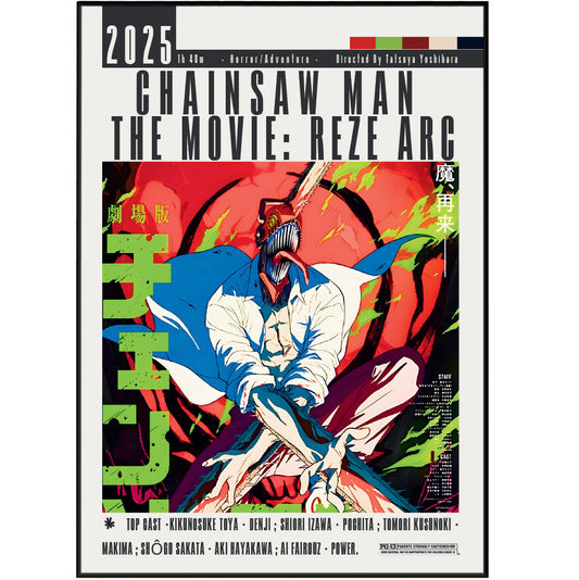 Chainsaw Man Reze Arc 2025 anime poster — Denji Reze MAPPA wall art print UK
