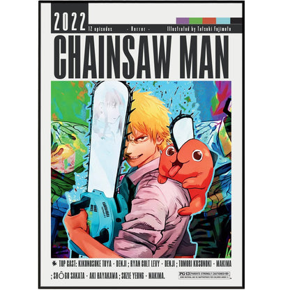 Chainsaw Man anime horror poster — MAPPA Denji Pochita Devil hunter dark action wall art print UK
