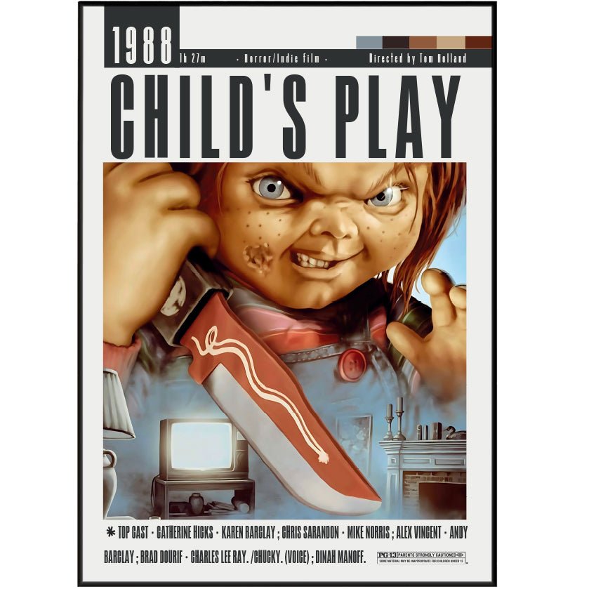Child's Play 1988 horror film poster — Chucky Good Guy doll Karen Andy Barclay wall art print UK
