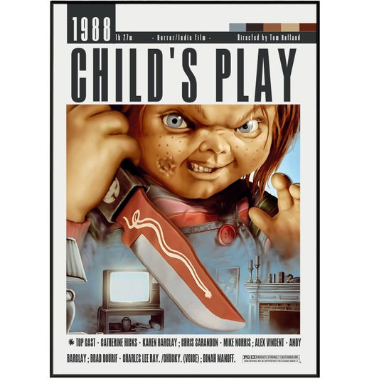 Child's Play 1988 horror film poster — Chucky Good Guy doll Karen Andy Barclay wall art print UK

