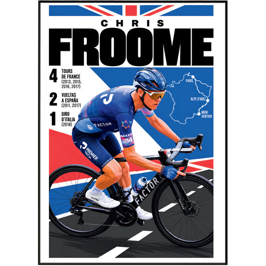 Chris Froome poster, British cycling wall art print in a pain cave - 98types