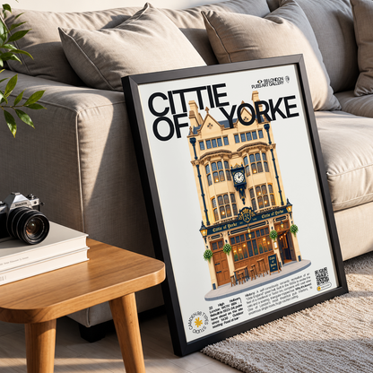 Cittie of Yorke poster, Holborn, London: vast wood-panelled interior with vaulted ceiling - 98 London Pubs Art Gallery by 98 Types