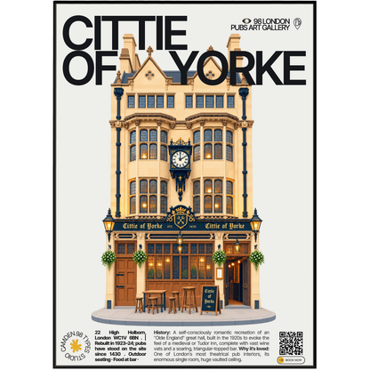 Cittie of Yorke poster, Holborn, London: vast wood-panelled interior with vaulted ceiling - 98 London Pubs Art Gallery by 98 Types
