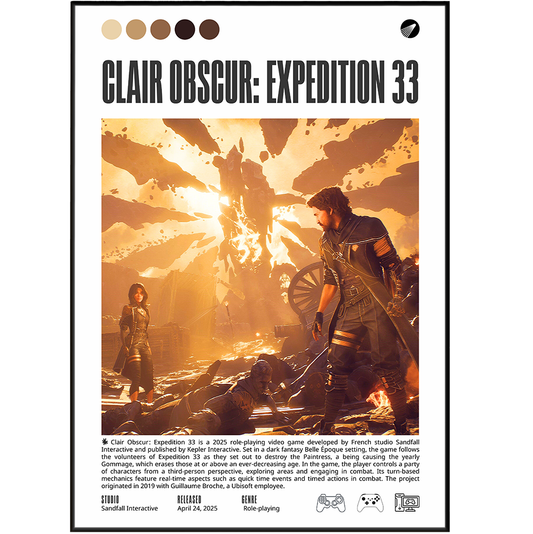 Clair Obscur Expedition 33 2025 game poster — Sandfall Interactive RPG wall art print UK
