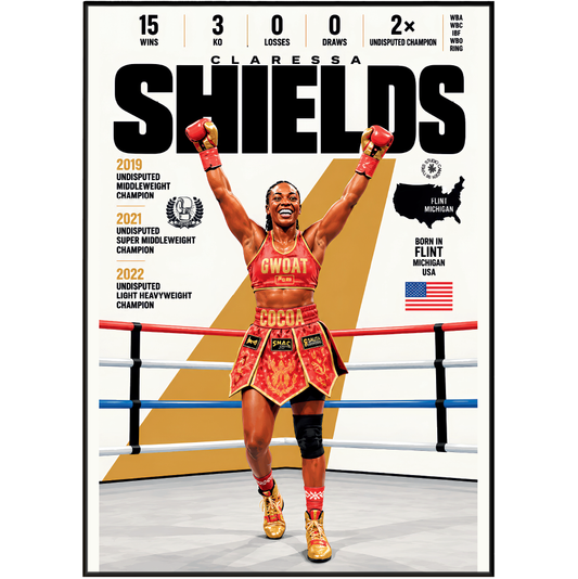 Claressa Shields poster, American boxing wall art print in a bedroom - 98types