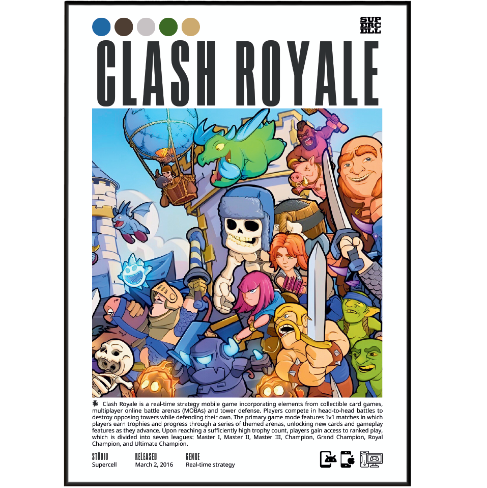 Clash Royale 2016 video game poster — Supercell tower defence card battle wall art print UK
