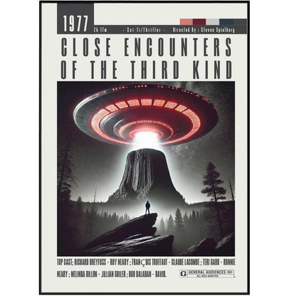 Close Encounters of the Third Kind 1977 film poster — Spielberg Roy Neary Devil's Tower alien contact wall art print UK
