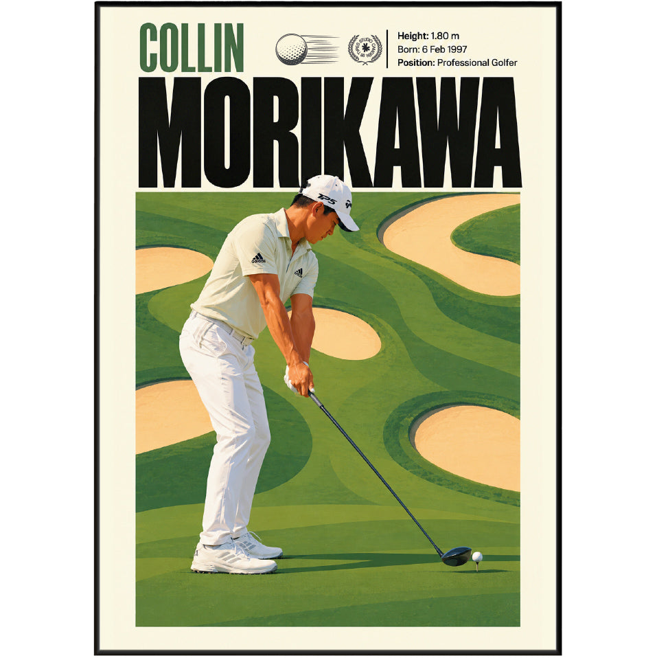 Collin Morikawa poster, American golf wall art print in a study - 98types
