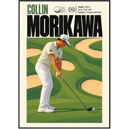 Collin Morikawa poster, American golf wall art print in a study - 98types