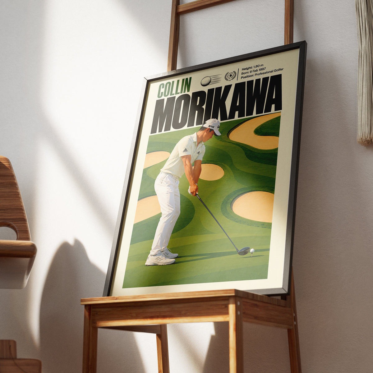 Collin Morikawa poster, American golf wall art print in a study - 98types