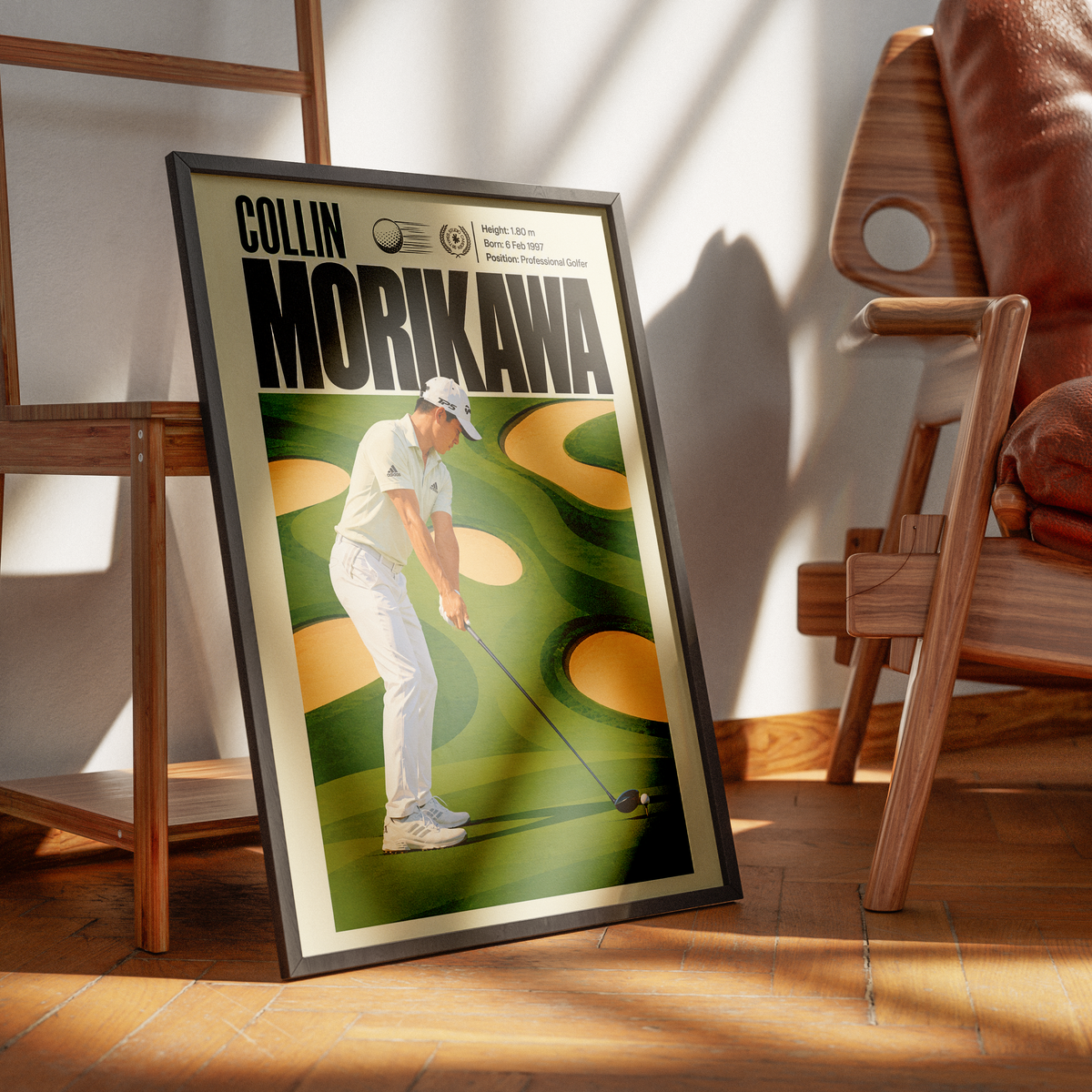 Collin Morikawa poster, American golf wall art print in a study - 98types