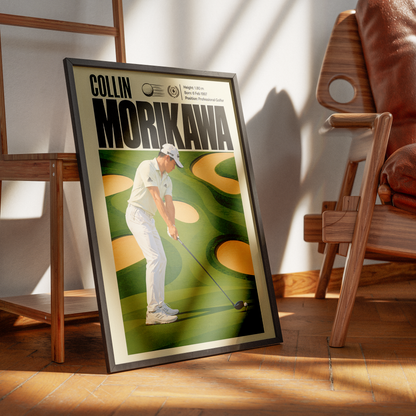 Collin Morikawa poster, American golf wall art print in a study - 98types