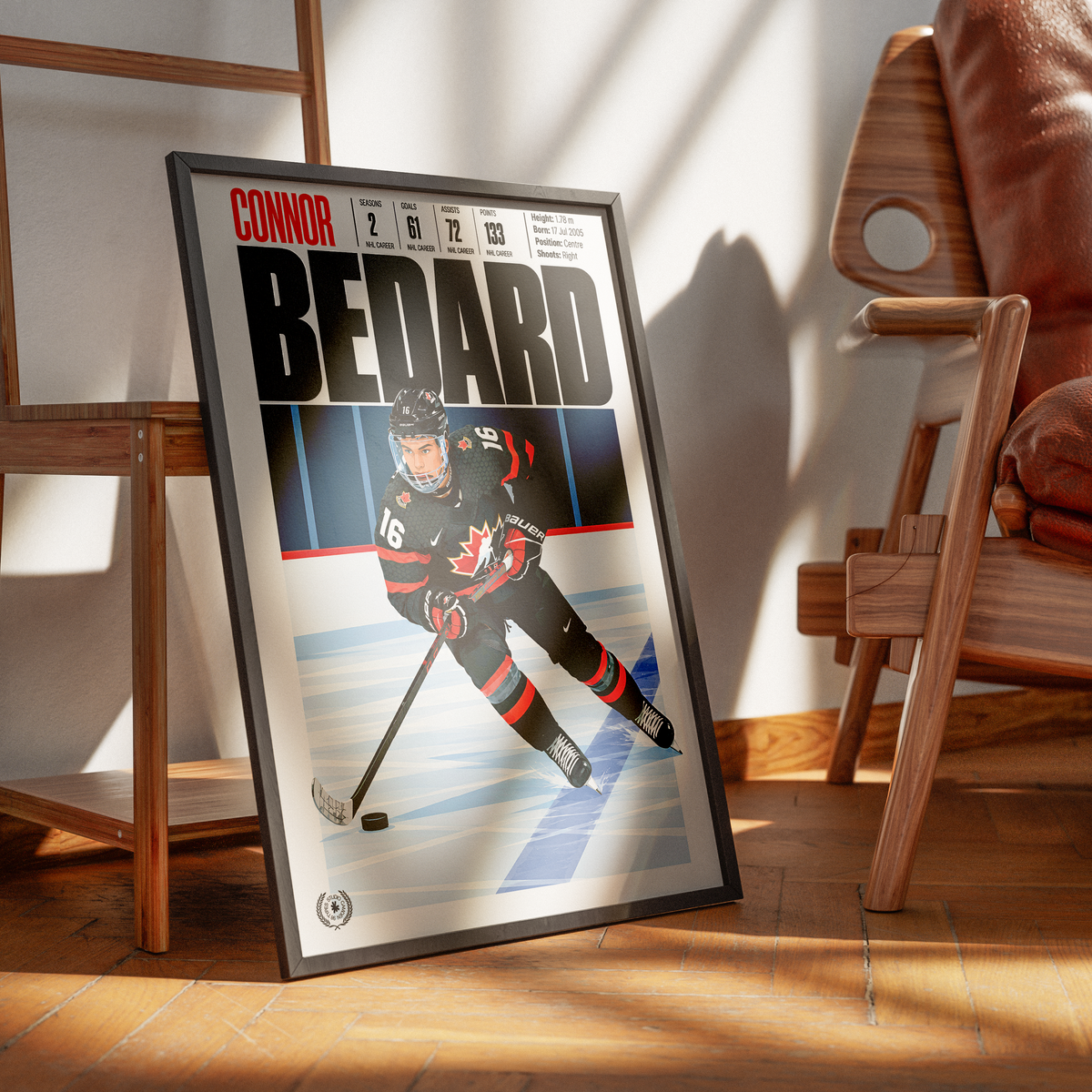 Connor Bedard poster, Chicago Blackhawks NHL ice hockey wall art print in a games room - 98types