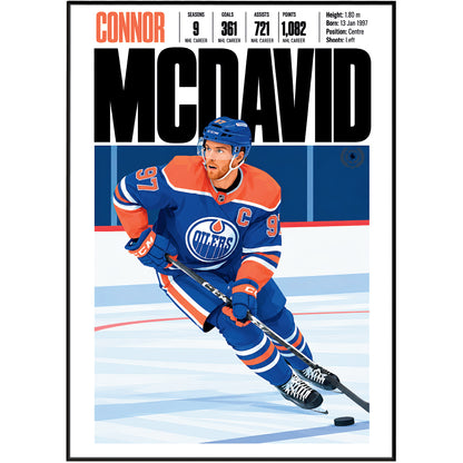 Connor McDavid poster, Edmonton Oilers NHL ice hockey wall art print in a man cave - 98types