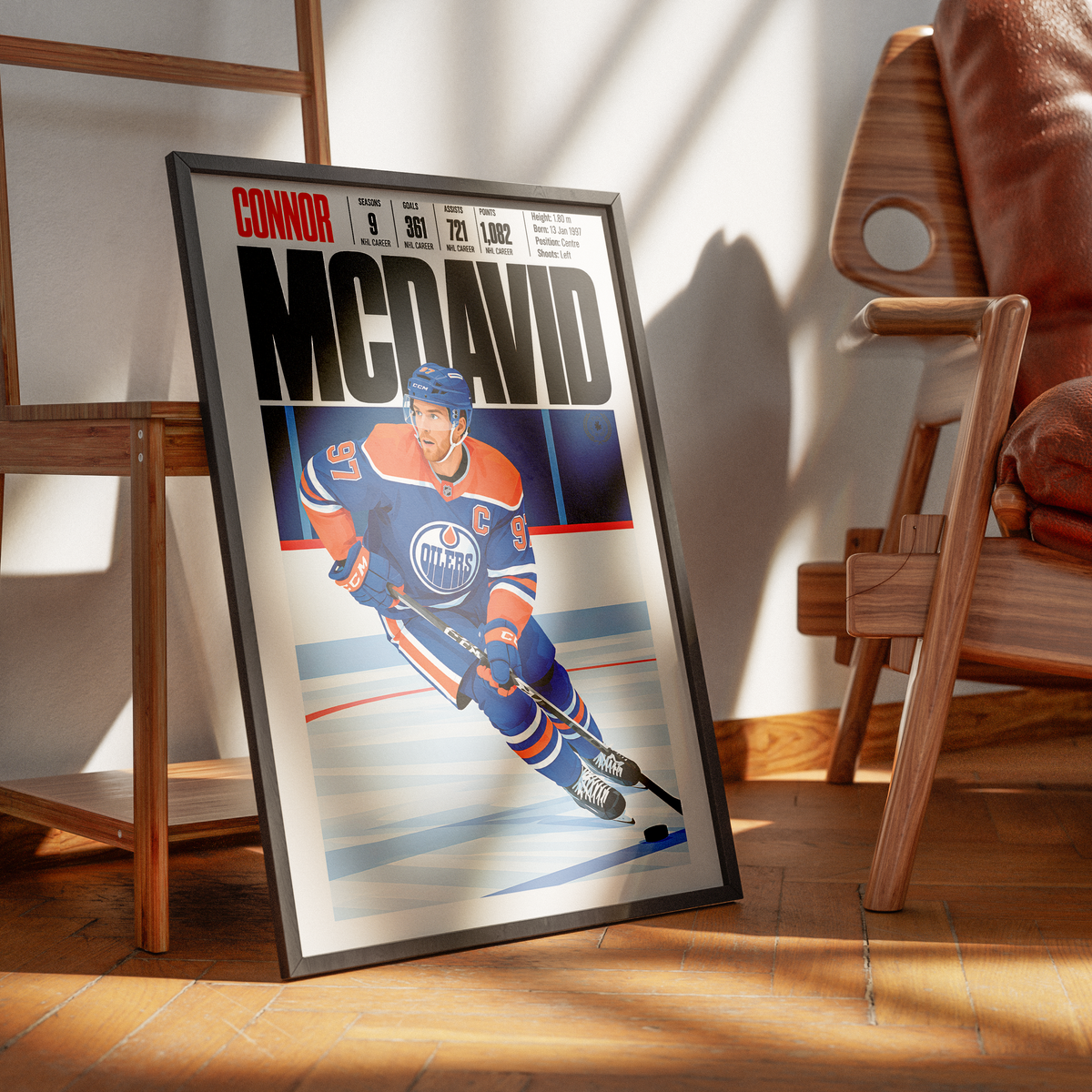 Connor McDavid poster, Edmonton Oilers NHL ice hockey wall art print in a man cave - 98types