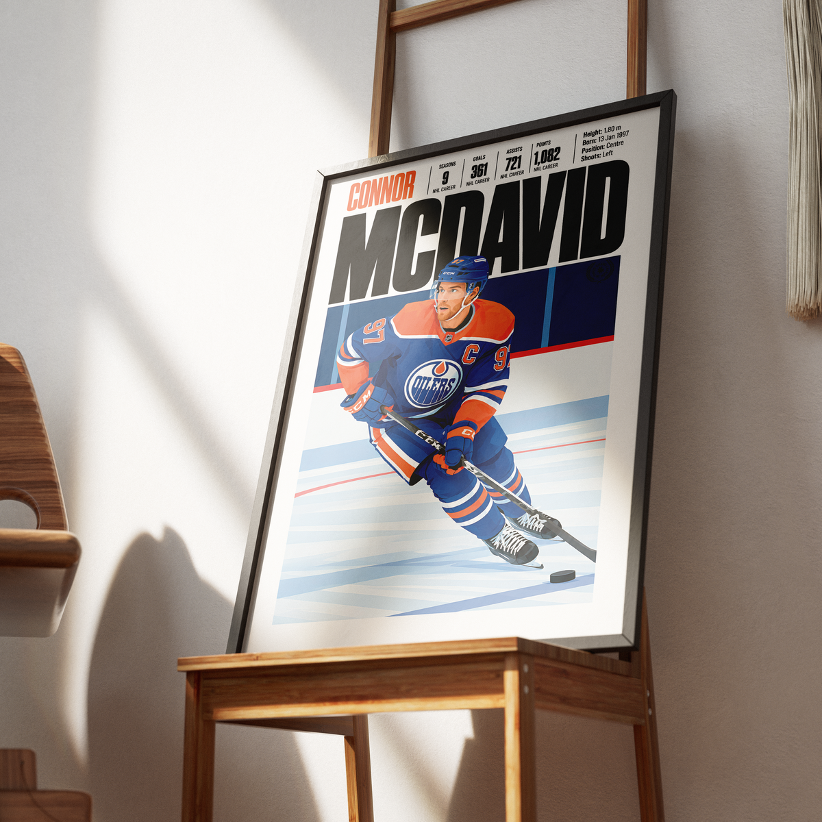 Connor McDavid poster, Edmonton Oilers NHL ice hockey wall art print in a man cave - 98types