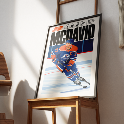 Connor McDavid poster, Edmonton Oilers NHL ice hockey wall art print in a man cave - 98types