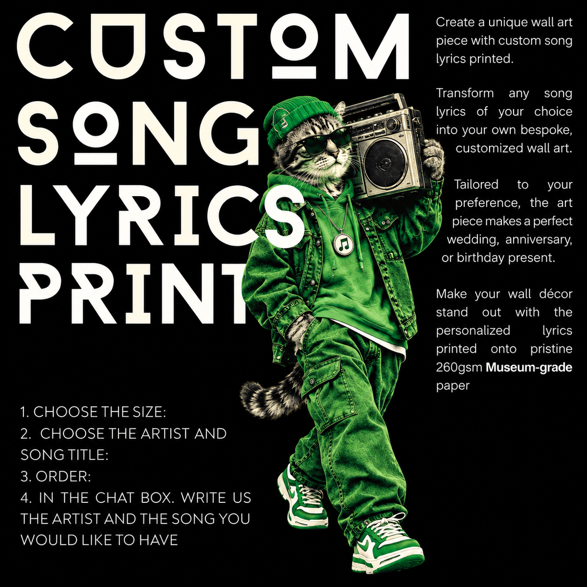 Custom personalised song lyric print poster – 98types