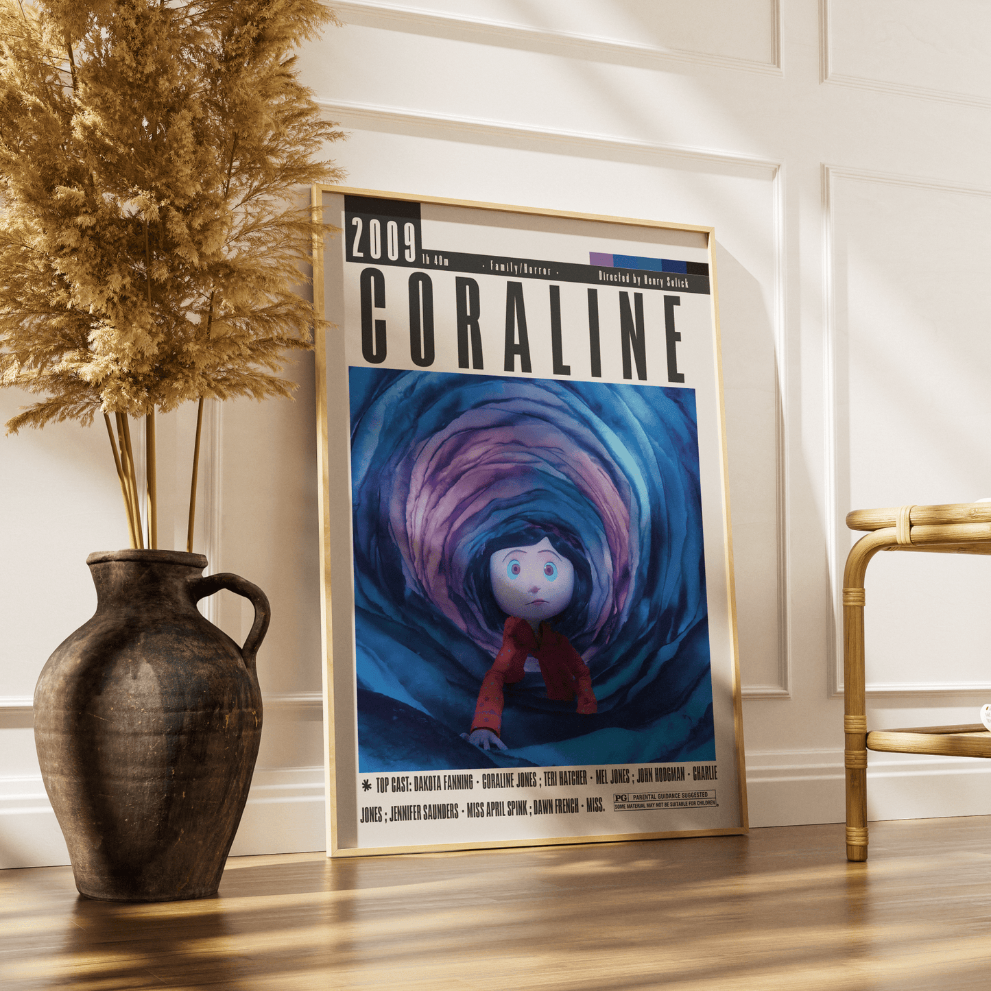 Coraline 2009 animated horror film poster — Henry Selick Neil Gaiman Other Mother button eyes wall art print UK
