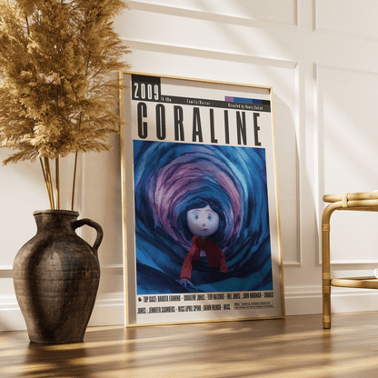 Coraline 2009 animated horror film poster — Henry Selick Neil Gaiman Other Mother button eyes wall art print UK
