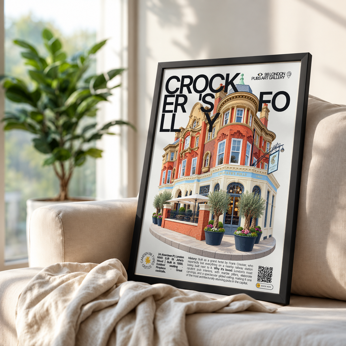 Crocker's Folly poster, St John's Wood, London: marble pillars and gilded ceiling pub interior - 98 London Pubs Art Gallery by 98 Types