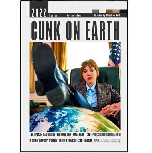 Cunk on Earth BBC TV series poster — Philomena Cunk mockumentary comedy wall art print UK

