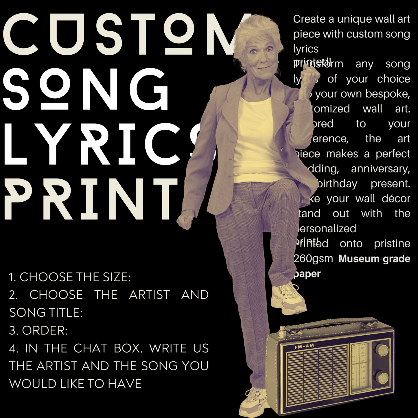 Custom personalised song lyrics print gift art poster UK 98types