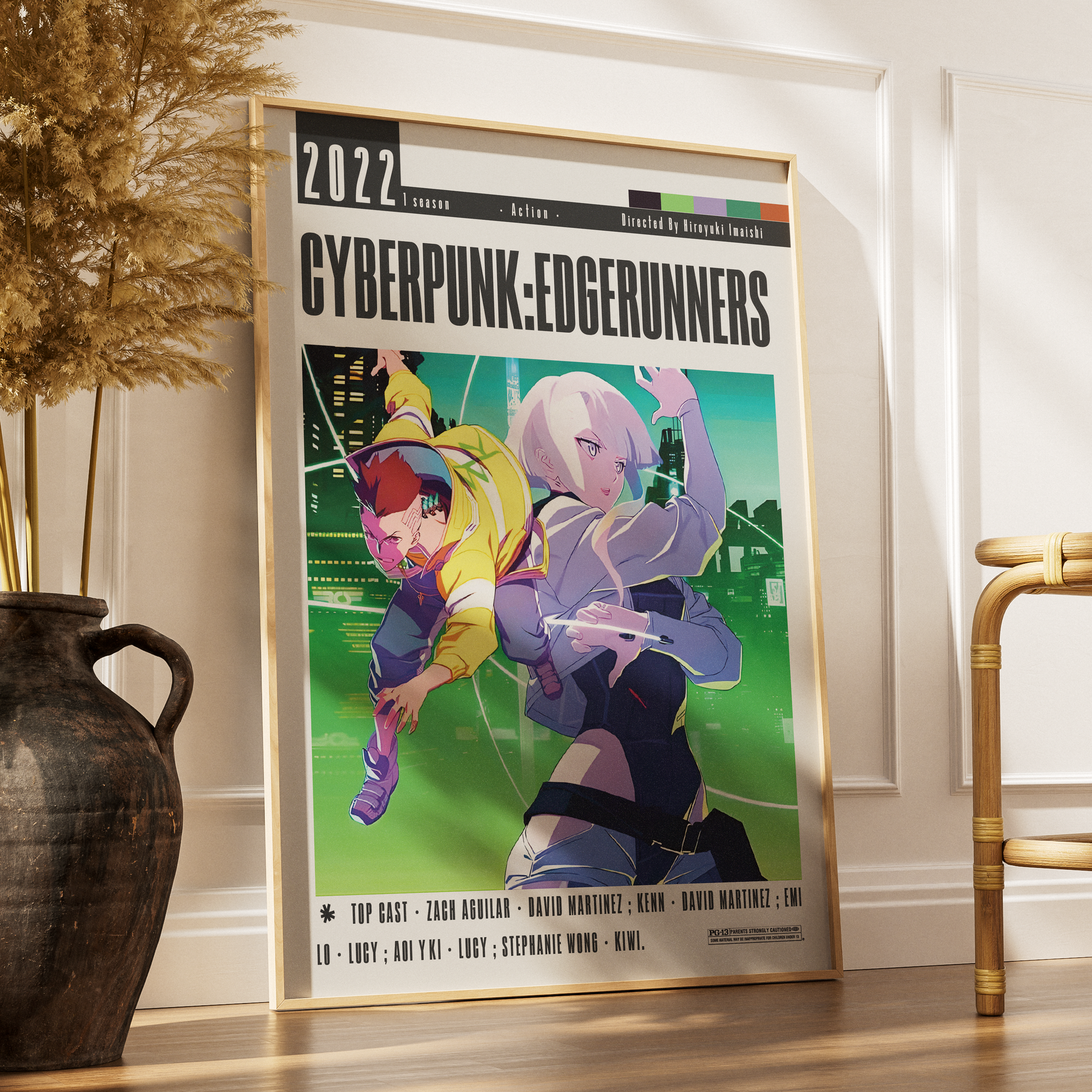 Cyberpunk Edgerunners Netflix anime poster — David Martinez Night City wall art print UK
