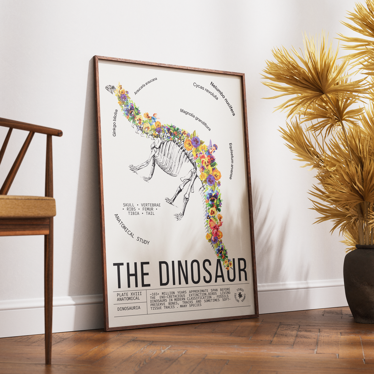 Vintage dinosaur natural history print UK — Dinosauria botanical archive wall art 260gsm printed in England Camden Market
