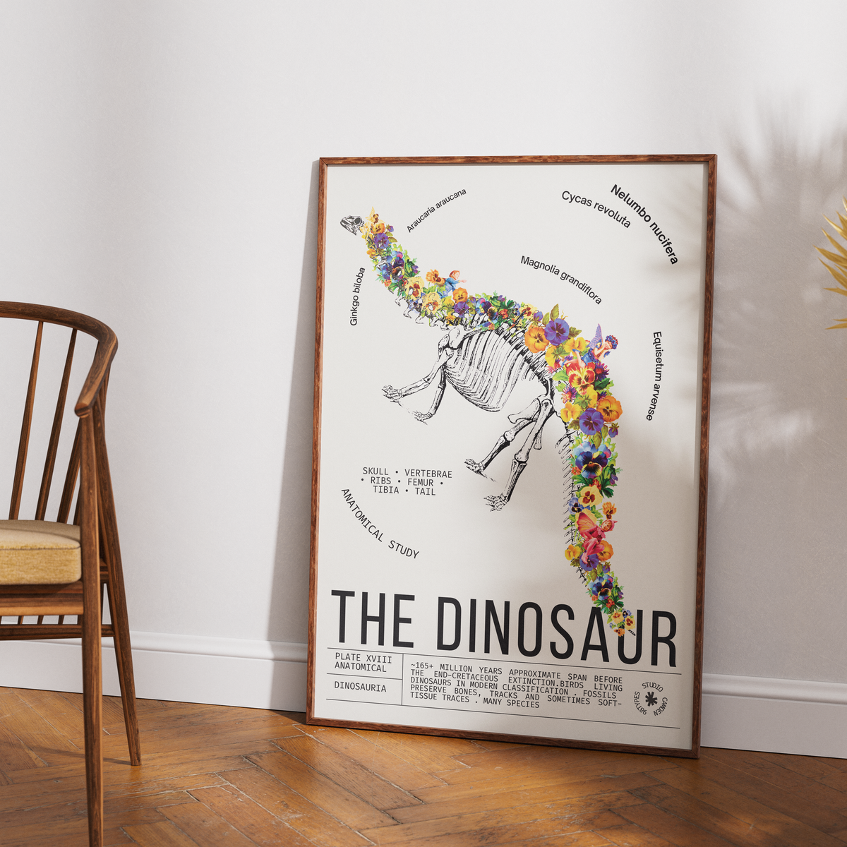 Vintage dinosaur natural history print UK — Dinosauria botanical archive wall art 260gsm printed in England Camden Market
