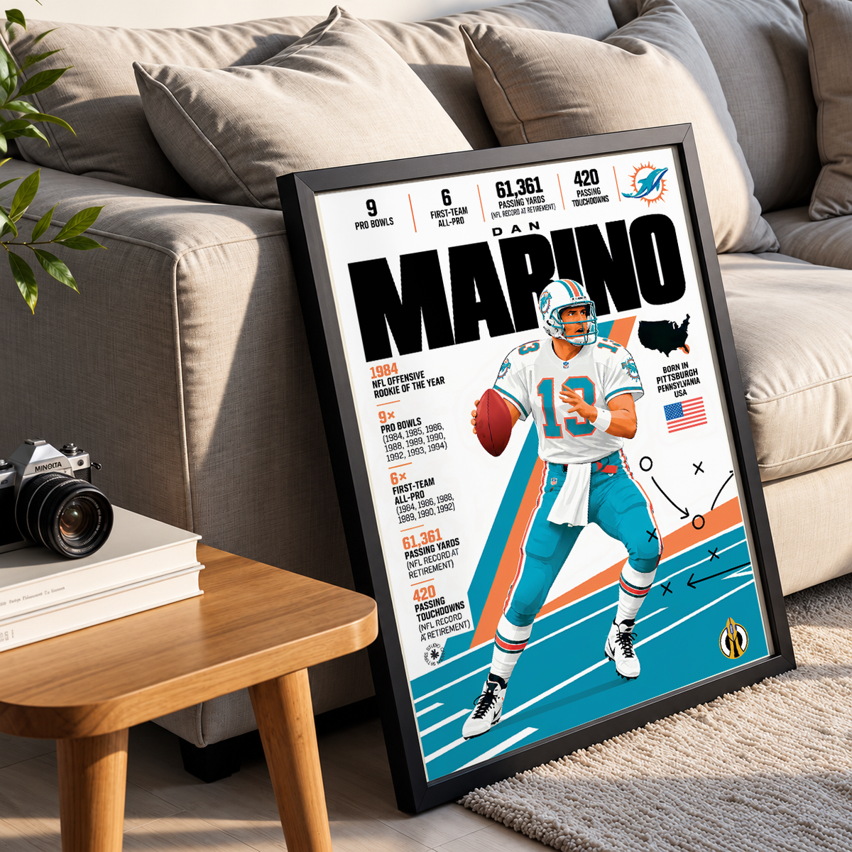 Dan Marino Poster | Miami Dolphins NFL Wall Art Print