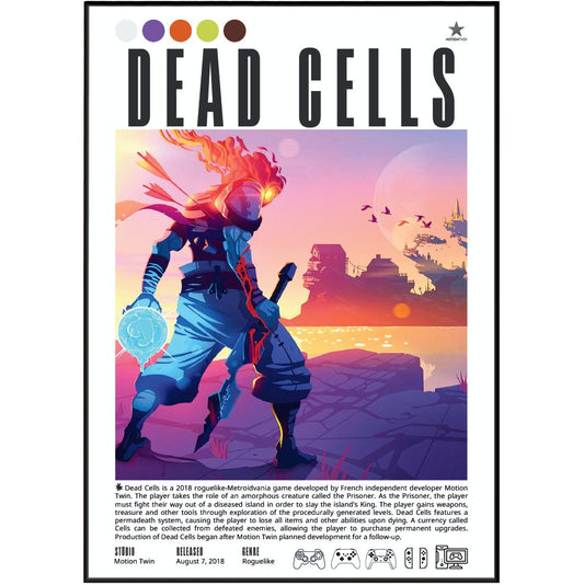 Dead Cells 2018 video game poster — Motion Twin roguelike action minimalist wall art print UK
