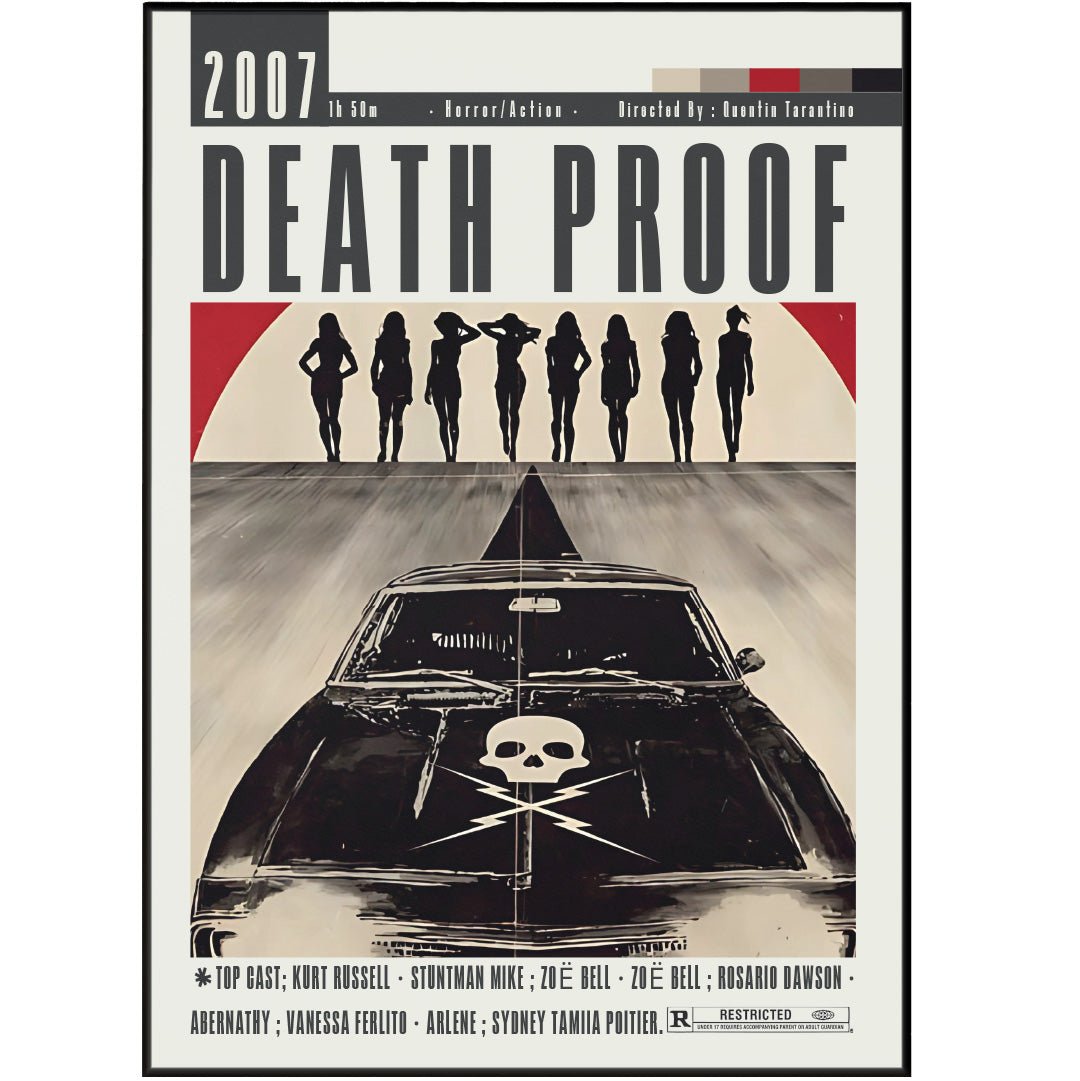 Death Proof 2007 film poster — Quentin Tarantino Kurt Russell Stuntman Mike grindhouse wall art print UK
