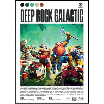 Deep Rock Galactic 2020 FPS co-op poster — space dwarves mining Rock and Stone wall art print UK