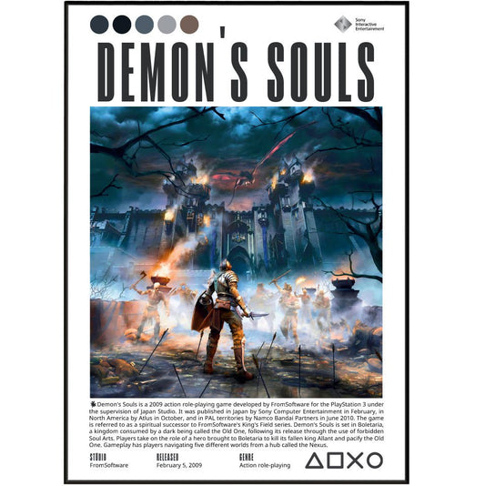Demon's Souls 2009 game poster — FromSoftware Boletaria Archstones action RPG wall art print UK
 - 98types