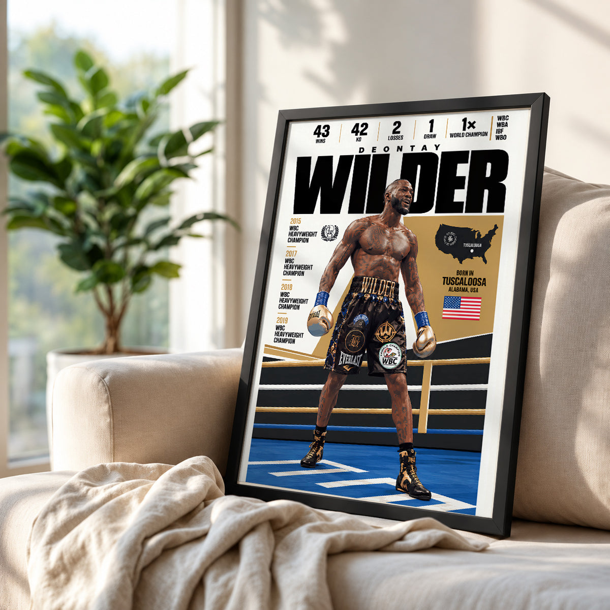 Deontay Wilder poster, American boxing wall art print in a boxing gym - 98types