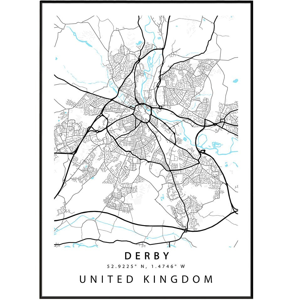 Derby Derbyshire street map print — city map wall art poster UK
 - 98types